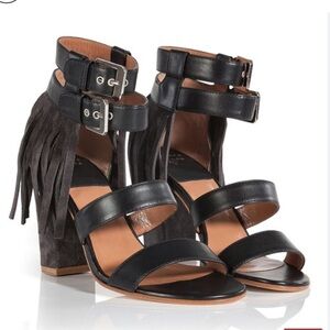 Laurence Dacade Black Suede Fringe Leather Heels Size 37/6 US